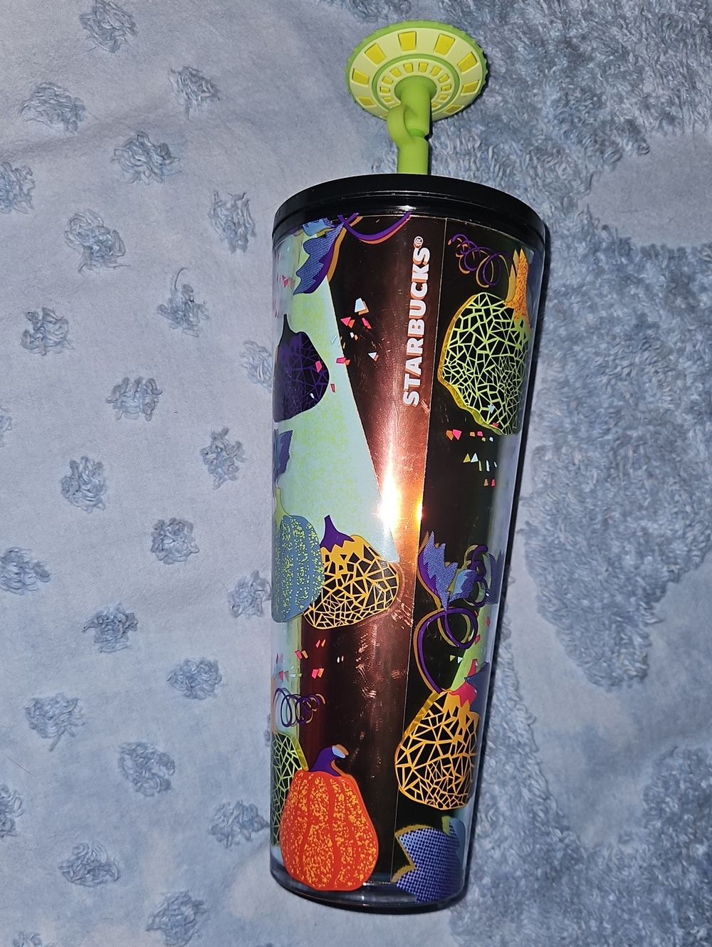 2024 Starbucks Halloween Pumpkin Iridescent Tumbler with Green Straw
